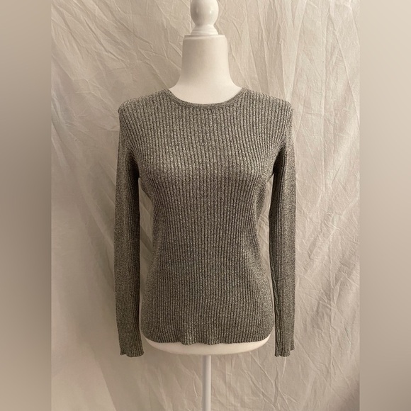The Limited Sweaters - The Limited Long Sleeve Sparkly Silver Sweater Size S